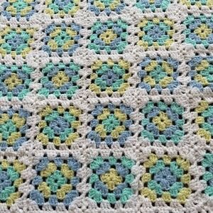 Handmade Multicolor Pastels Crochet  Afghan Granny Square Baby Blanket 28x38